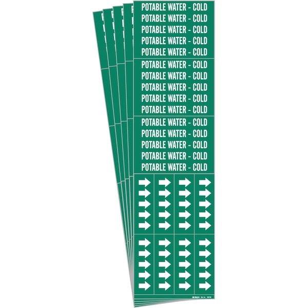 POTABLE WATER - COLD Pipe Marker Style 3C Arrows White on Green 3 per Card, 5 PK